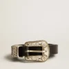 Ceinture noire en cuir délavé avec boucle argentée