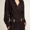 Ceinture noire en cuir délavé avec double boucle argentée