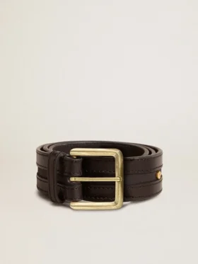 Ceinture noire pour femme en cuir délavé avec clous dorés