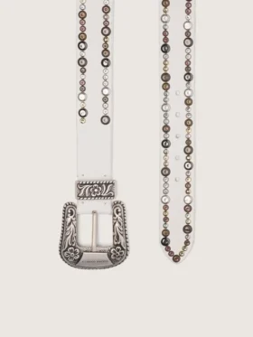 Ceinture pour femme en cuir blanc avec clous colorés
