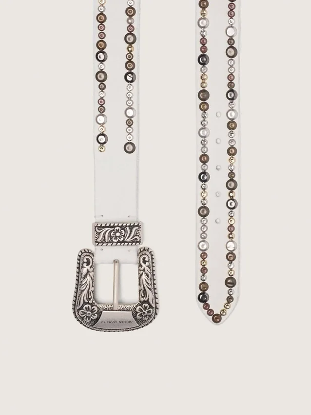 Ceinture pour femme en cuir blanc avec clous colorés