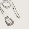 Ceinture pour femme en cuir blanc avec clous colorés
