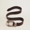 Ceinture pour femme en cuir noir avec boucle décorée argentée