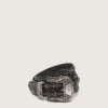Ceinture pour femme en cuir noir avec clous