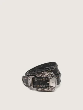 Ceinture pour femme en cuir noir avec clous