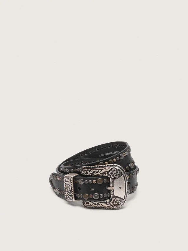 Ceinture pour femme en cuir noir avec clous