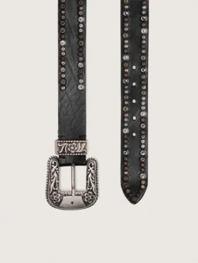 Ceinture pour femme en cuir noir avec clous