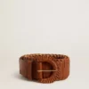 Ceinture pour femme en cuir tressé marron