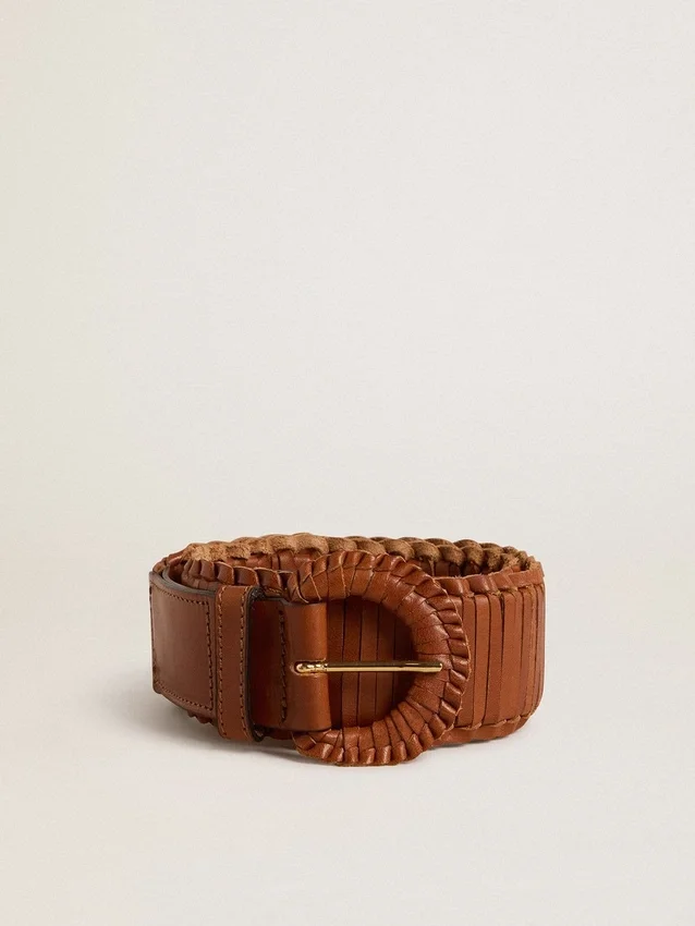 Ceinture pour femme en cuir tressé marron