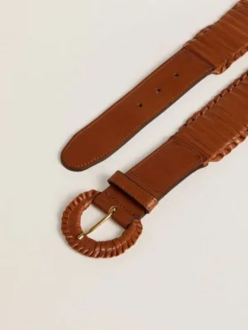Ceinture pour femme en cuir tressé marron