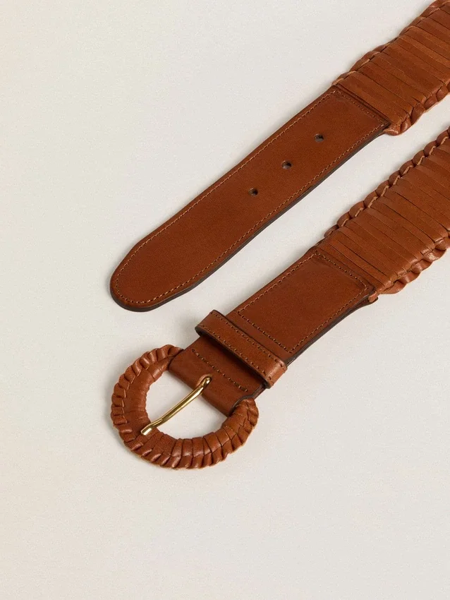 Ceinture pour femme en cuir tressé marron