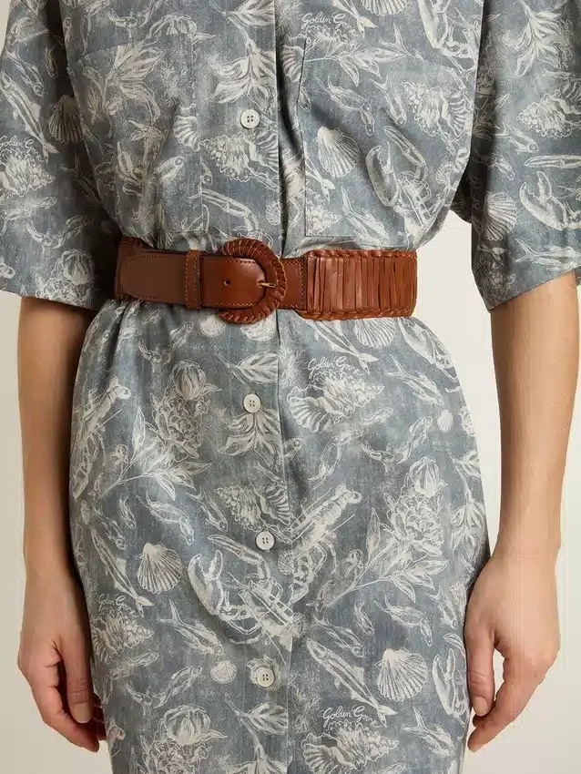 Ceinture pour femme en cuir tressé marron