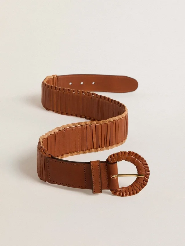 Ceinture pour femme en cuir tressé marron