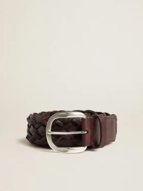Ceinture pour homme en cuir tressé marron foncé