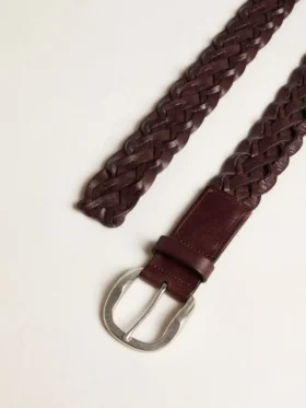 Ceinture pour homme en cuir tressé marron foncé