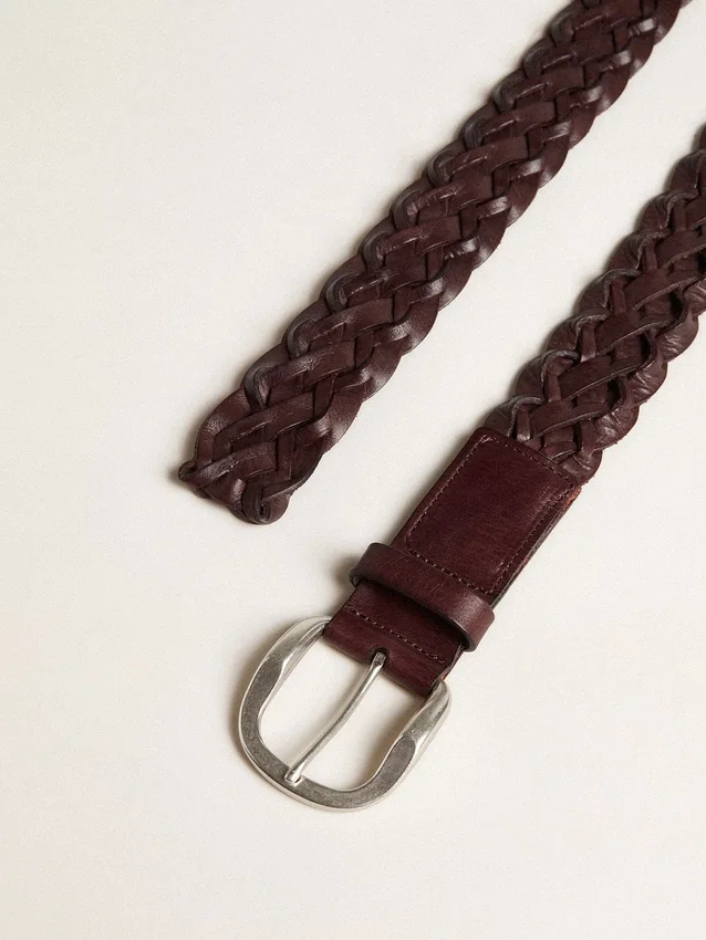 Ceinture pour homme en cuir tressé marron foncé