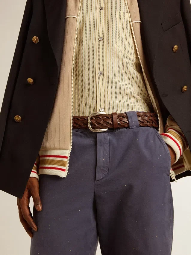 Ceinture pour homme en cuir tressé marron foncé