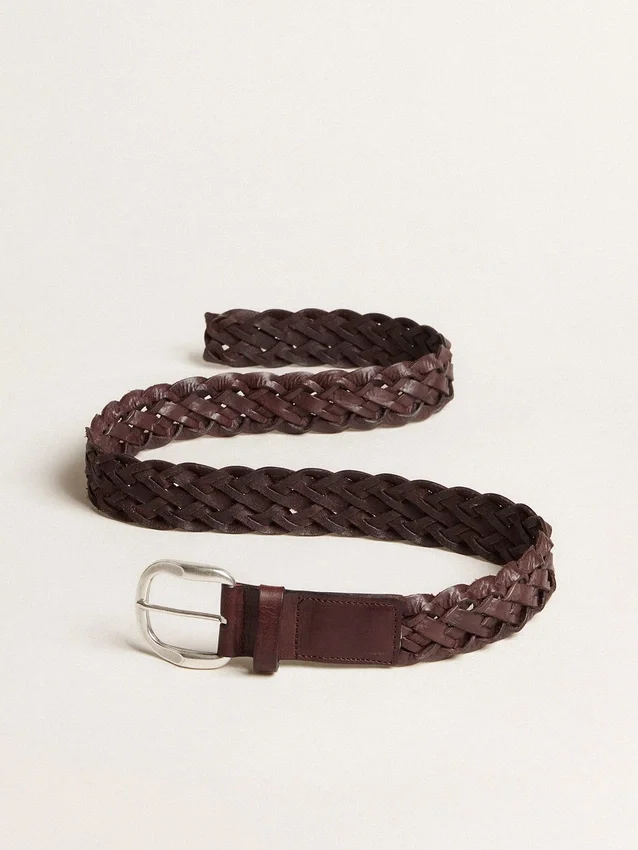 Ceinture pour homme en cuir tressé marron foncé