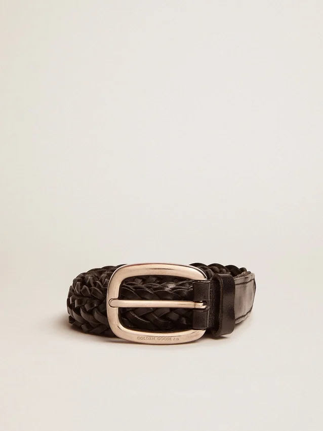 Ceinture pour homme en cuir tressé noir