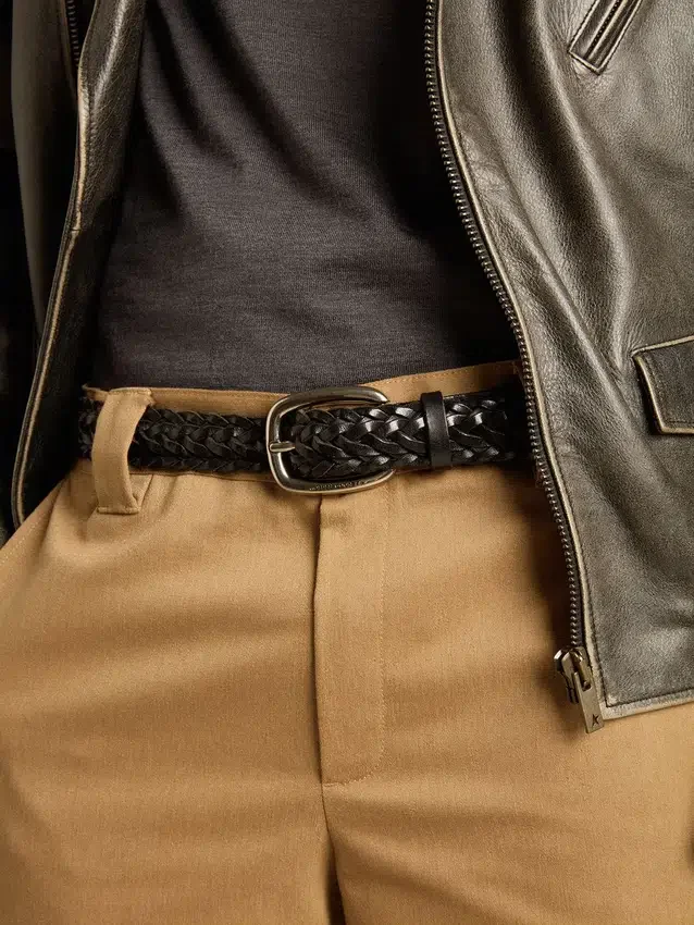 Ceinture pour homme en cuir tressé noir