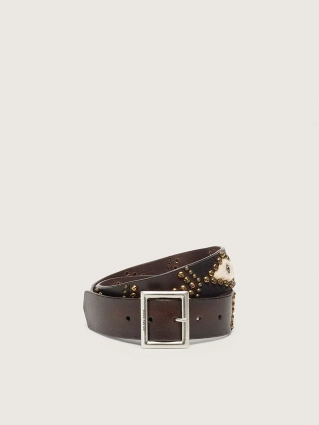 Ceinture Sierra pour femme en cuir acajou avec clous décoratifs