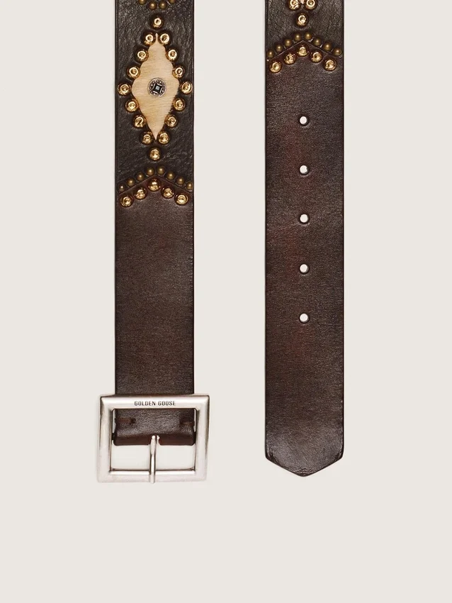 Ceinture Sierra pour femme en cuir acajou avec clous décoratifs