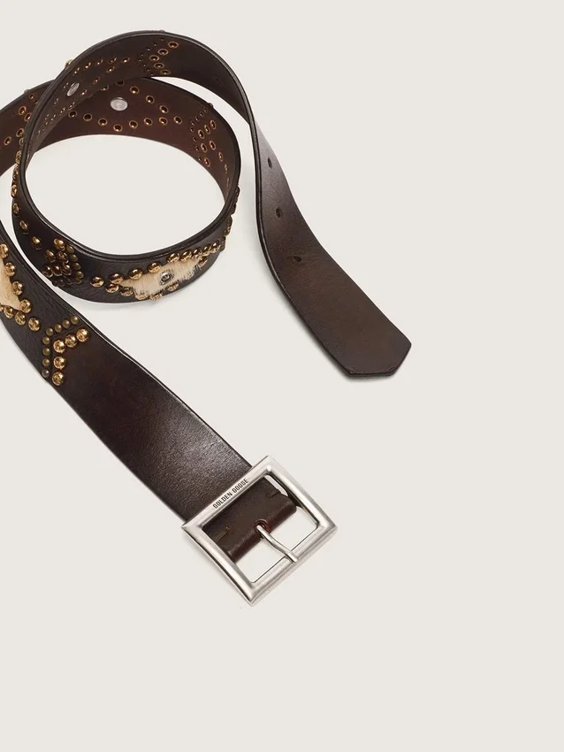 Ceinture Sierra pour femme en cuir acajou avec clous décoratifs