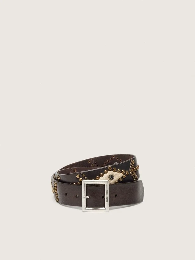 Ceinture Sierra pour homme en cuir délavé couleur acajou avec clous décoratifs