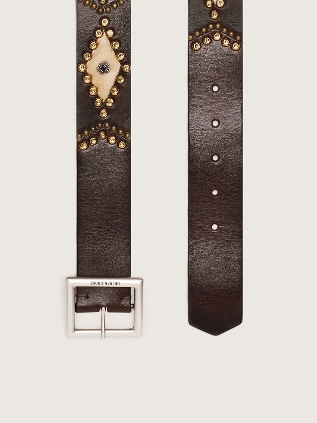 Ceinture Sierra pour homme en cuir délavé couleur acajou avec clous décoratifs