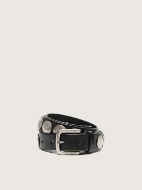 Ceinture Trinidad noire en cuir délavé avec clous