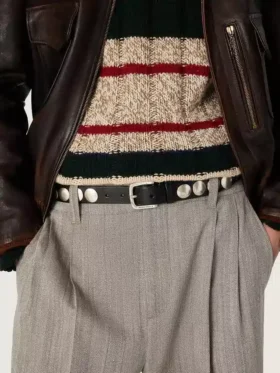 Ceinture Trinidad noire en cuir délavé avec clous