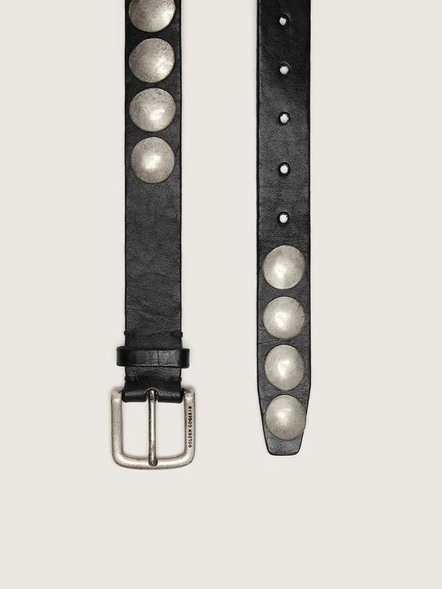 Ceinture Trinidad noire en cuir délavé avec clous