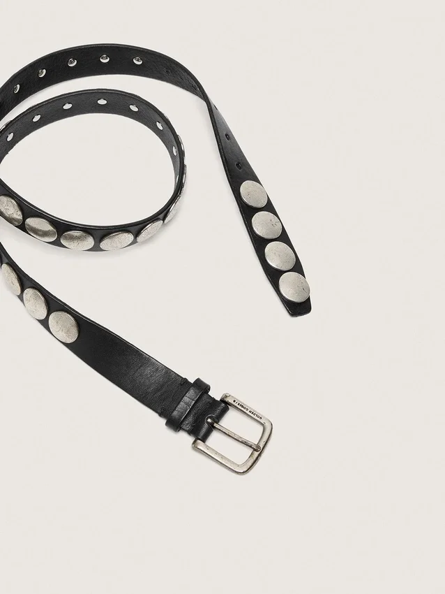 Ceinture Trinidad noire en cuir délavé avec clous