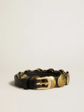 Ceinture Trinidad noire en cuir délavé avec clous dorés