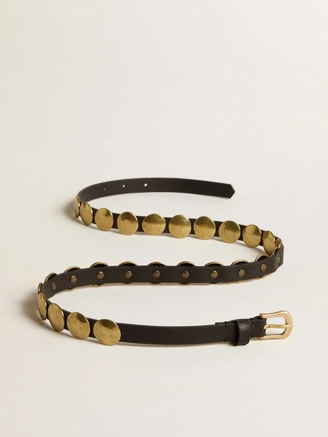 Ceinture Trinidad noire en cuir délavé avec clous dorés