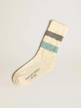 Chaussettes blanc vieilli à rayures bicolores