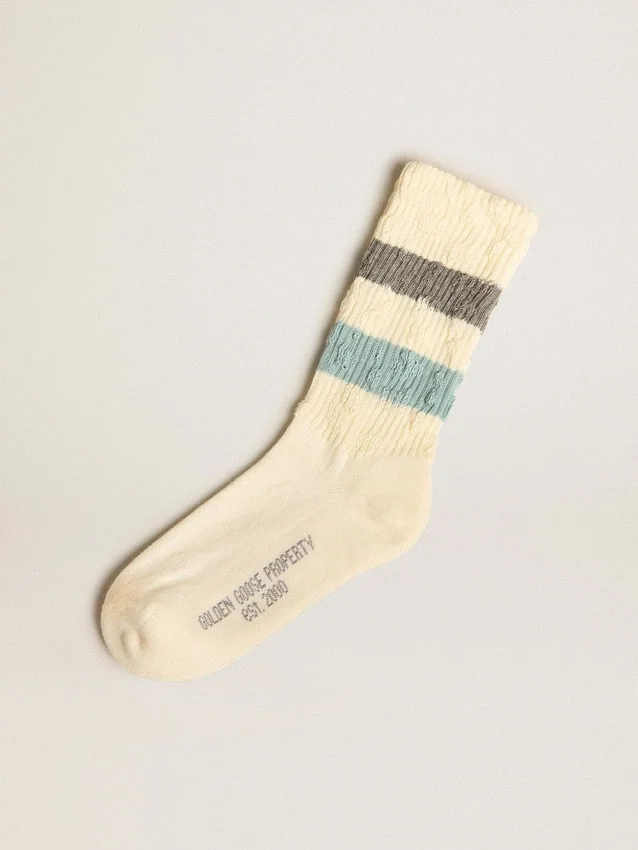 Chaussettes blanc vieilli à rayures bicolores