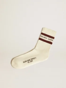 Chaussettes blanches délavées avec détails vieillis et rayures marron