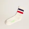 Chaussettes blanches vintage avec détails vieillis et rayures bicolores