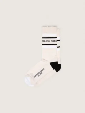 Chaussettes couleur blush avec détails vieillis et rayures noires et blanches