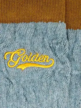 Chaussettes côtelées bleu clair avec détails marron et logo jaune