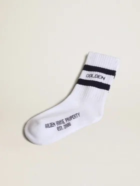Chaussettes côtelées à rayures bleu marine et logo