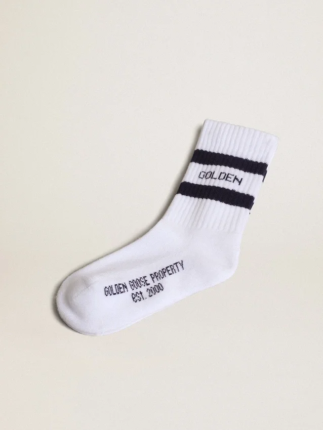 Chaussettes côtelées à rayures bleu marine et logo