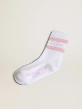 Chaussettes côtelées à rayures roses et logo