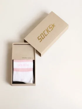 Chaussettes côtelées à rayures roses et logo