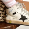 Chaussettes côtelées à rayures roses et logo
