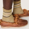 Chaussettes de couleur kaki avec des détails vieillis et des rayures vert foncé et blanches