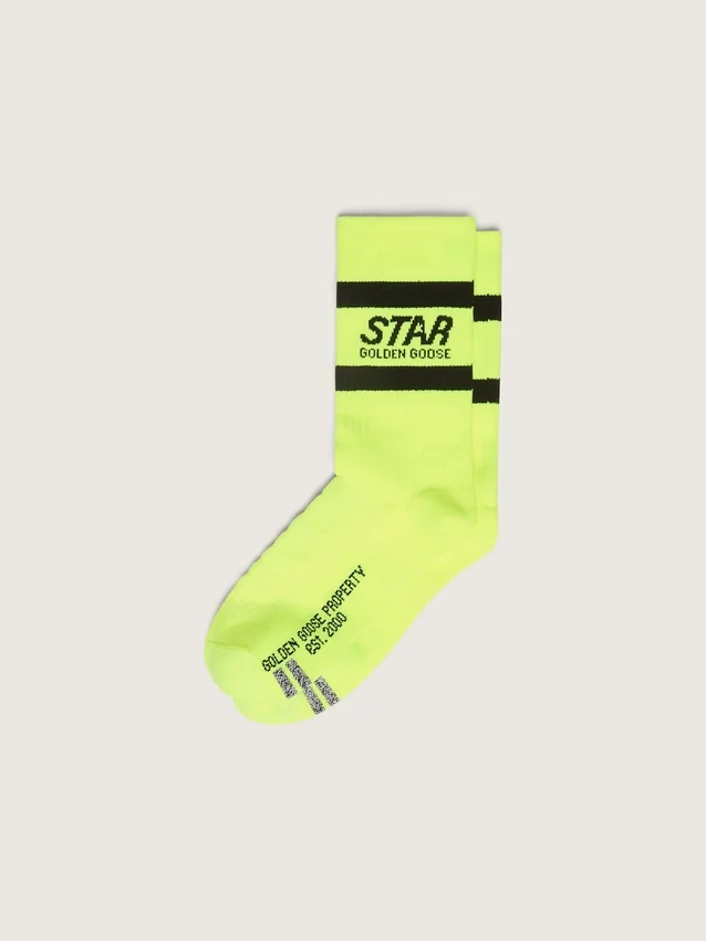Chaussettes de sport jaune fluo à rayures noires