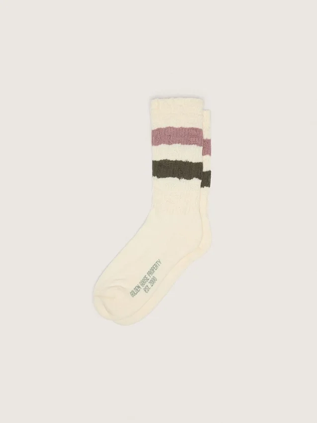 Chaussettes en blanc vieilli à rayures multicolores