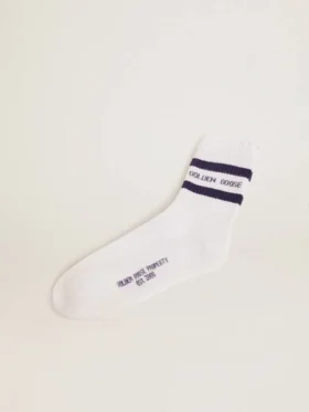 Chaussettes en coton aux finitions usées, à rayures bleues et logo